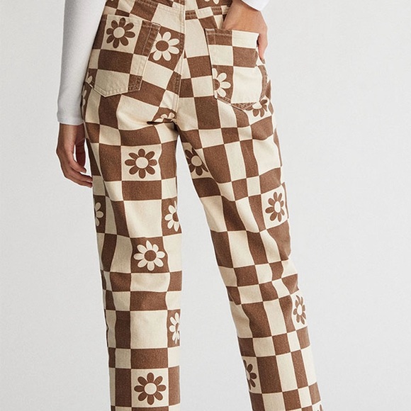 PacSun Eco Flower Checkerboard High Waisted Straight Leg Jeans EUC - Picture 4 of 5